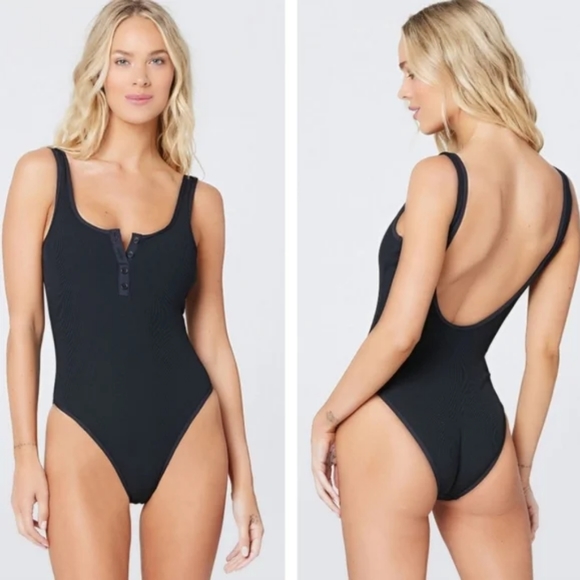 L*Space Float On Ribbed Henley Button One Piece Swimsuit - Picture 3 of 15
